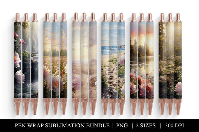 Peony Pen Wrap Bundle, Watercolor Nature Pen Sublimation PNG Sublimation BijouBay 