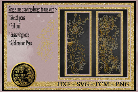 Peony Slimline Cards - Single line for Foil Quill | Digi Stamp | Illustrations | Bundle Sketch DESIGN DrawnTogether with love 