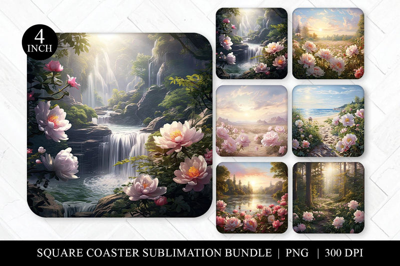 Peony Square Coaster Sublimation Bundle Sublimation BijouBay 