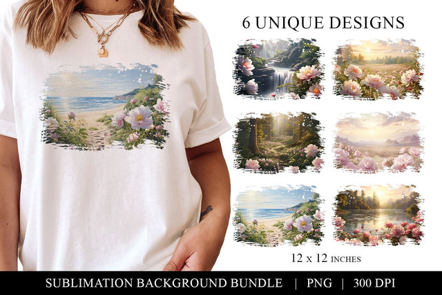 Peony Sublimation Background Bundle, Watercolor Nature Sublimation BijouBay 