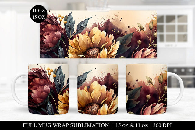 Peony & Sunflower Floral Fall Mug Press Sublimation Design Sublimation BijouBay 