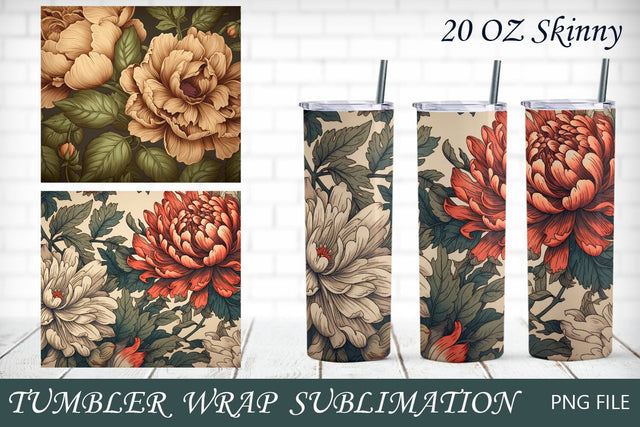 Peony tumbler wrap png, Flower 20 oz skinny tumbler sublimation Sublimation AnastasiyaArtDesign 