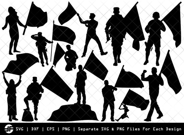 People with Flags SVG | Silhouette Bundle | SVG Cut File SVG ETC Craft 