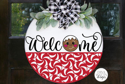 Peppermint & Gingerbread Welcome SVG | Christmas Round Sign Design SVG Diva Watts Designs 
