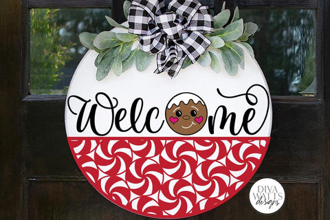 Peppermint & Gingerbread Welcome SVG | Christmas Round Sign Design SVG Diva Watts Designs 