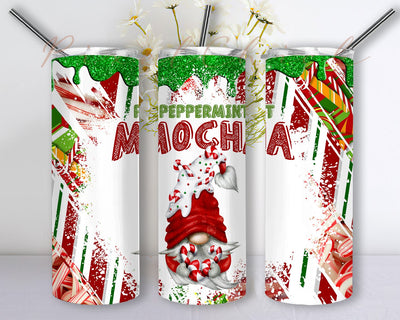 Peppermint Mocha 20 Oz Skinny Tumbler, Christmas Gnome Straight Template, Digital Download Sublimation PixelChick 