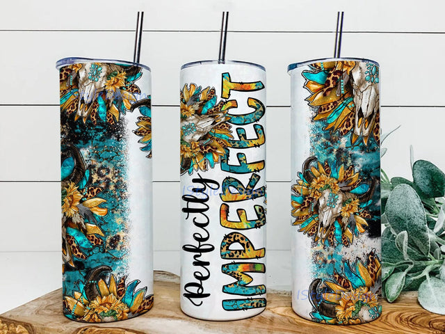 Perfectly Imperfect 20oz Tumbler Template, Western Bull Skull Tumbler Png, Sunflower Leopard Turquoise Design Png, Rustic Western Christian Tumbler Design, Instant Download Sublimation iStyleDesign 