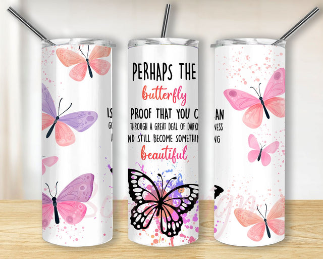 Perhaps The Butterfly, Butterfly Sublimation Designs 20oz Skinny Tumbler Wrap Design PNG, Butterfly Tumbler Png, Straight&Tapered Tumbler Design Butterfly Sublimation BouDesign 
