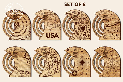 PERPETUAL CALENDAR Bundle Laser Cut Wood Template SET OF 8 SVG LaserCutano 