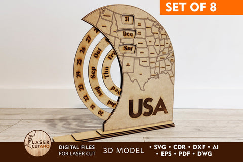 PERPETUAL CALENDAR Bundle Laser Cut Wood Template SET OF 8 SVG LaserCutano 