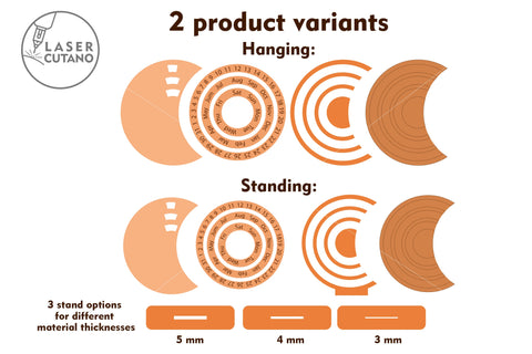 Perpetual CALENDAR SET OF 6 Multilayer Laser Cut Files, Mandala, Round Sign SVG, 3D Designs, Mini Design Bundles SVG LaserCutano 