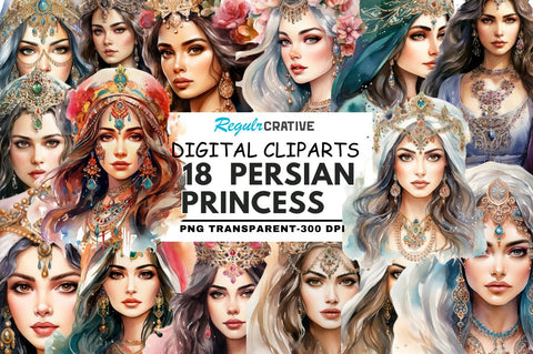 Persian Princess Watercolor Clipart Sublimation Regulrcrative 