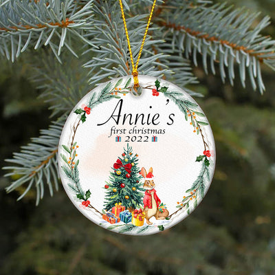 Personalised Baby's First Christmas Ornament Personalized First Christmas Peter Rabbit Decoration Sublimation CaldwellArt 