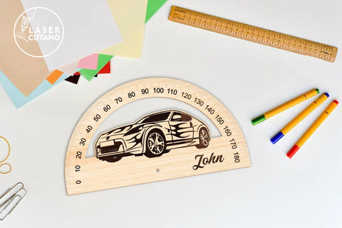 Personalised Wooden Protractor Ruler Kids Bundle Laser Cut Template SVG LaserCutano 
