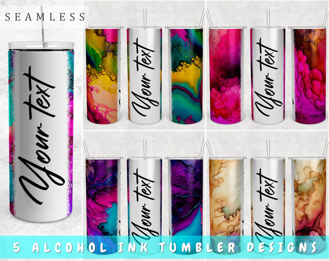 Personalizable Alcohol Inks Tumbler Wraps Bundle, 20 Oz Skinny Tumbler Alcohol Ink Sublimation Designs, Alcohol Inks Tumbler PNG, Seamless Tumbler PNG, 5 Designs Sublimation HappyDesignStudio 