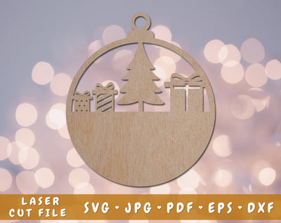 Personalizable Christmas Ornament With Presents Laser SVG Cut File SVG HappyDesignStudio 