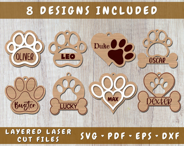 Personalizable Dog Paw Laser SVG Cut Files, Paw Print Laser SVG, Dog Paw Ornament SVG SVG HappyDesignStudio 