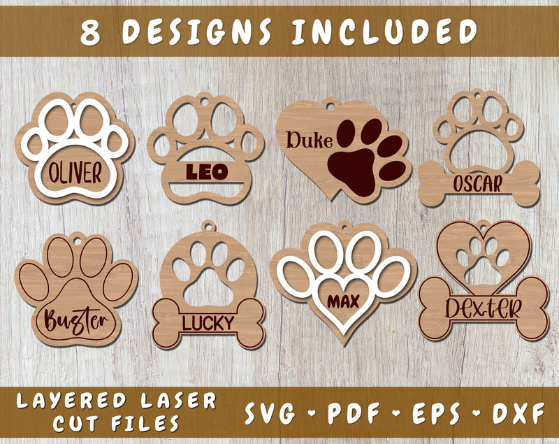 Personalizable Dog Paw Laser SVG Cut Files, Paw Print Laser SVG, Dog Paw Ornament SVG SVG HappyDesignStudio 
