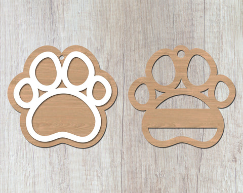 Personalizable Dog Paw Laser SVG Cut Files, Paw Print Laser SVG, Dog Paw Ornament SVG SVG HappyDesignStudio 