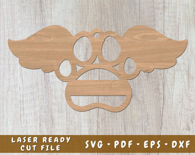 Personalizable Dog Paw With Angel Wings Laser SVG, Dog Memorial SVG Cut File SVG HappyDesignStudio 