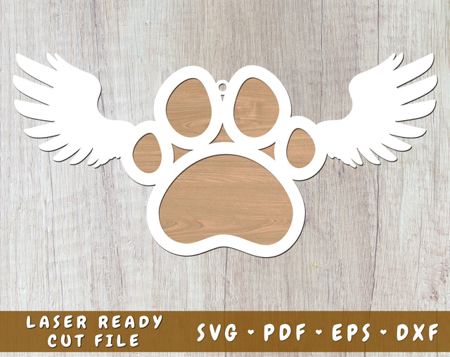 Personalizable Dog Paw With Angel Wings Laser SVG, Dog Memorial SVG Cut File SVG HappyDesignStudio 