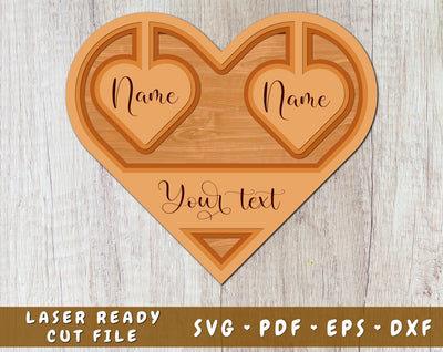 Personalizable Heart Laser SVG Cut File, Customizable Heart 3D SVG, Heart DXF, Heart Glowforge SVG SVG HappyDesignStudio 