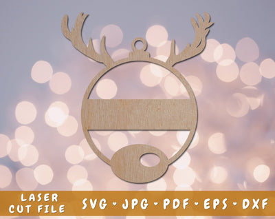 Personalizable Reindeer Christmas Ornament Laser SVG Cut File SVG HappyDesignStudio 