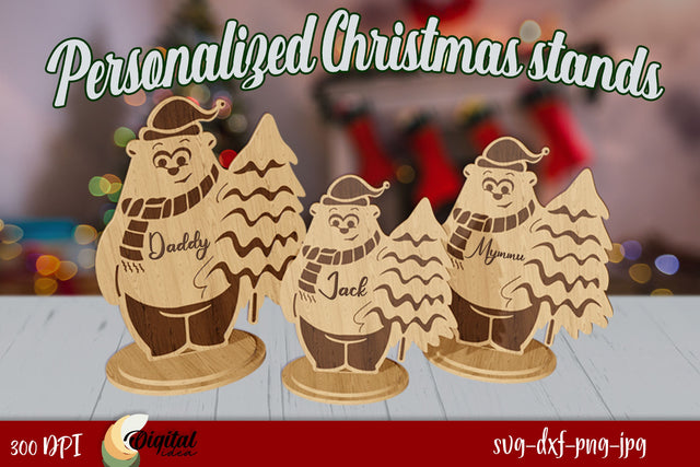 Personalized Christmas Stands Laser Cut. Christmas Decor 3D. SVG Evgenyia Guschina 