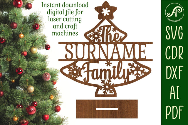 Personalized Christmas tree stand, laser cut file SVG APInspireddesigns 