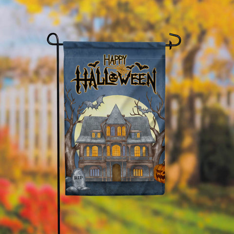 Personalized Family Haunted House Flag, Happy Halloween Garden Flag Pumpkin Ghosts, Flag for Halloween Decoration Sublimation CaldwellArt 