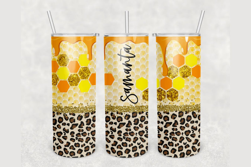 Personalized Honeycomb Cheetah Tumbler sublimation design 20 oz skinny tumbler wrap Sublimation BambinaCreations 