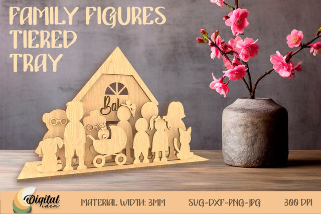 Personalized Laser. Family Figures Tiered Tray. Tiered Tray Laser Cut SVG Evgenyia Guschina 