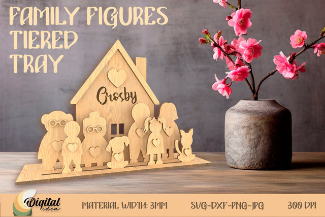 Personalized Laser. Family Figures Tiered Tray. Tiered Tray Laser Cut SVG Evgenyia Guschina 