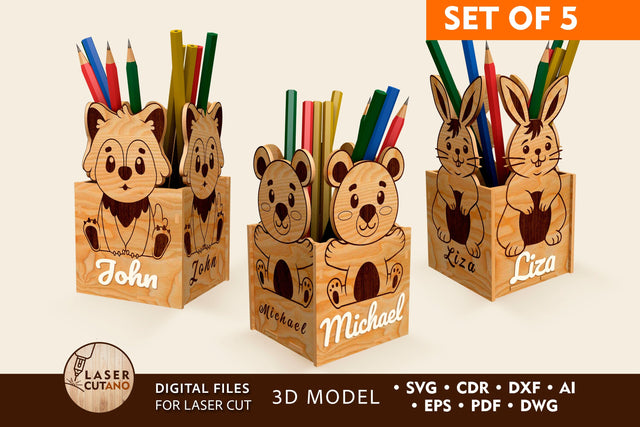 Personalized Pencil Holder Bundle, Laser Cut Files, Mandala, Sign SVG, 3D Designs, Mini Design Bundles SVG LaserCutano 