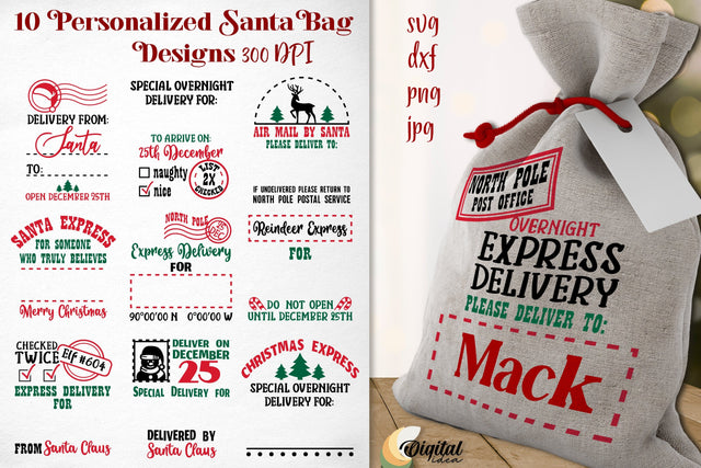 Personalized Santa Bag Bundle SVG. Personalized Santa Expres SVG Evgenyia Guschina 