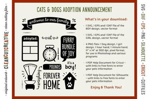 Pet Adoption Cat Kitten Dog Puppy Announcement Template SVG SVG CleanCutCreative 