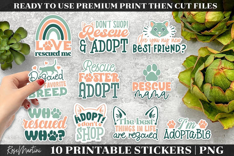 Pet Adoption Stickers Bundle PNG Hand drawn Stickers Print Then Cut Pet Rescue Sublimation RoseMartiniDesigns 