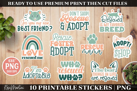 Pet Adoption Stickers Bundle PNG Hand drawn Stickers Print Then Cut Pet Rescue Sublimation RoseMartiniDesigns 