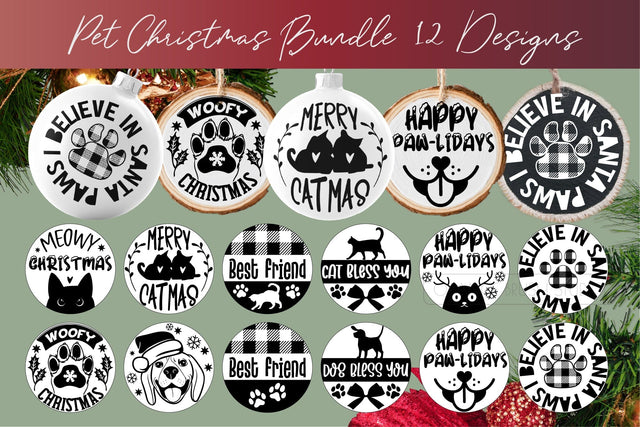 Pet Christmas Ornament Bundle SVG Dog & Cats Round Ornament SVG OrangeBrushStudio 