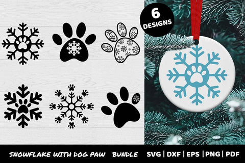 Pet Christmas Ornament SVG | Snowflake Dog Paw Print SVG Irina Ostapenko 