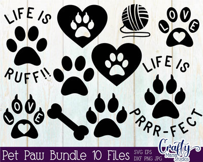 Pet Paw Bundle - Dog Lovers Svg - Cat Svg SVG Crafty Mama Studios 