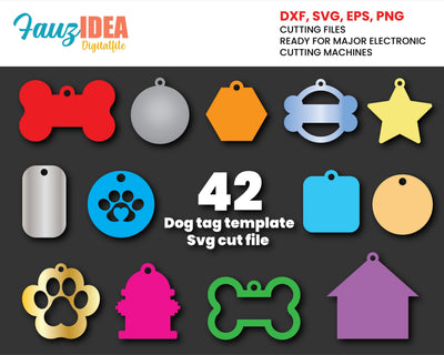 Pet Tags SVG, Dog ID Tags, Cat ID Tags, Dog collar svg, Bone svg, Dog tag svg, Template svg, Clipart, Eps, Dxf, Silhouette, Cricut, Cut file SVG Fauz 