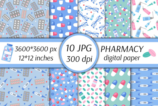Pharmacy Digital Paper | Medical JPG Patterns Digital Pattern AnnaViolet_store 