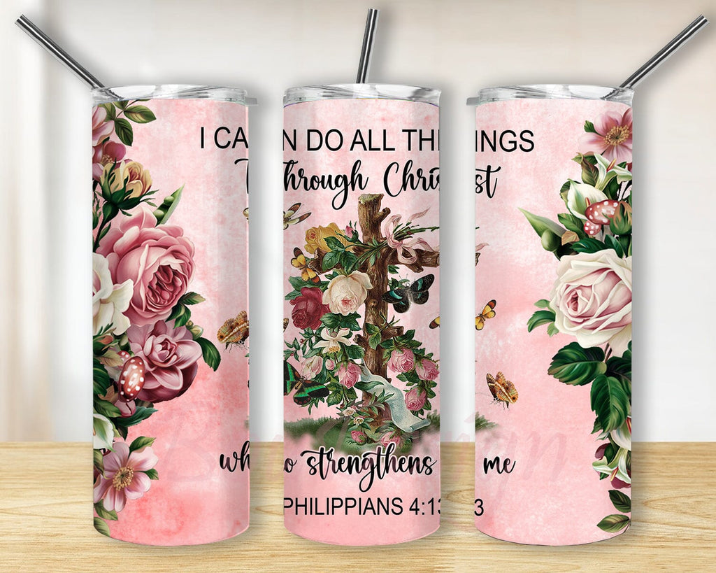 Philippians 4 13 20oz Skinny Tumbler Png, Floral Png, Bible Verse Png ...