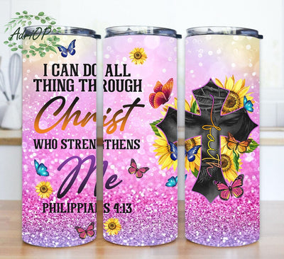 Philippians 4 13 Faith Cross Tumbler PNG, Bible Verse Christian Faith Cross Tumbler Wrap, Christian Tumbler Sublimation AdriOP 