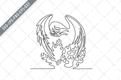 Phoenix a Mythological Bird That Cyclically Regenerates on Fire Front View Continuous Line Drawing Black and White SVG Patrimonio Designs Limited 