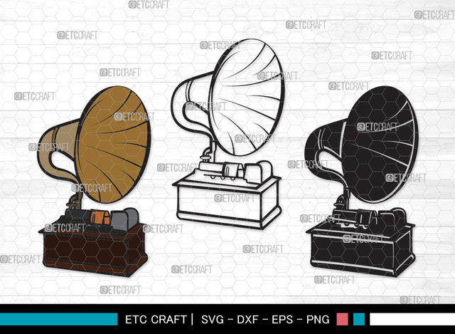 Phonograph Clipart SVG, Gramophone Svg, Gramophone With Horn Speaker Svg, Record Player Svg, Phonograph Clipart SVG ETC Craft 
