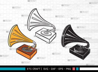 Phonograph Clipart SVG, Gramophone Svg, Gramophone With Horn Speaker Svg, Record Player Svg, Phonograph Clipart SVG ETC Craft 