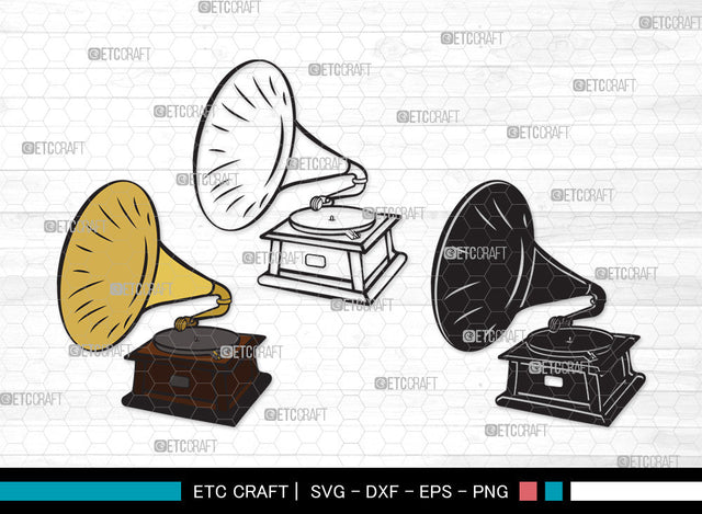 Phonograph Clipart SVG, Gramophone Svg, Gramophone With Horn Speaker Svg, Record Player Svg, Phonograph Clipart SVG ETC Craft 