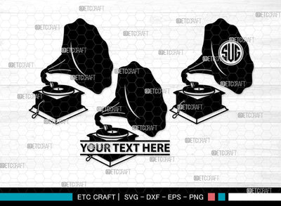 Phonograph Monogram, Phonograph Silhouette, Phonograph SVG, Gramophone Svg, Record Player Svg, Music Svg, Gramophone With Horn Speaker Svg, Phonograph Svg, SB00070 SVG ETC Craft 